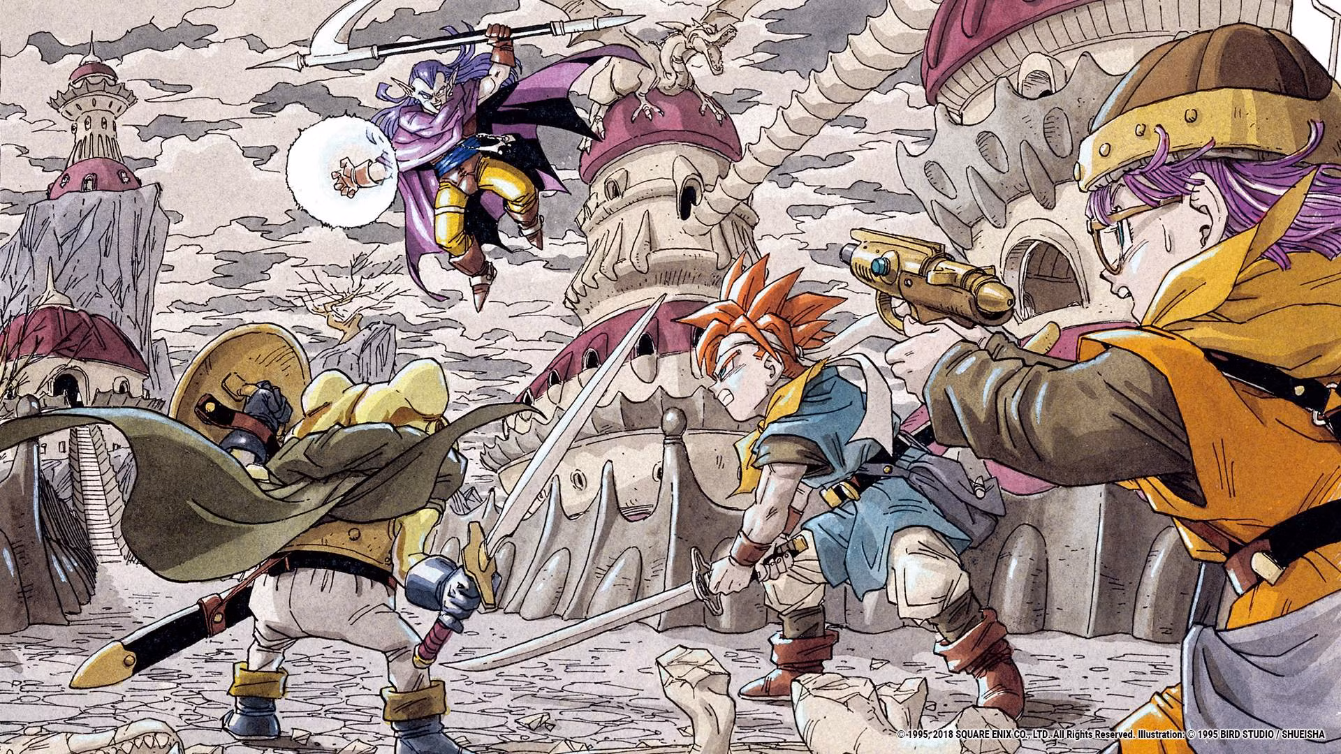 Los personajes de Chrono Trigger luchan contra Magus en el arte de Chrono Trigger.