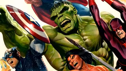 Hulk lucha junto a otros héroes de Marvel en el arte de Alex Ross