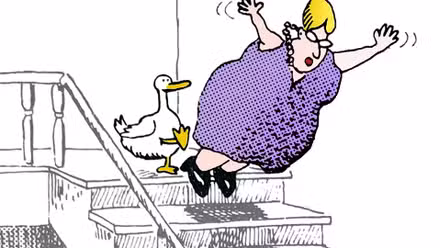 The Far Side el pato pateando a la dama