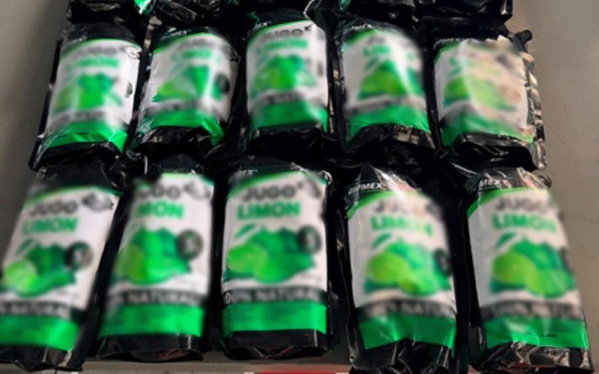 Aseguran más de 10 kilos de metanfetamina en empaques de jugo de limón