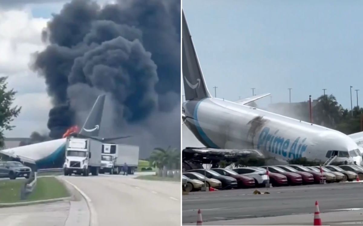 Avión de carga de Amazon se estrella en el aeropuerto de Miami