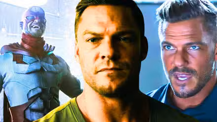 Una imagen de collage de Alan Ritchson en Titans, Reacher y Fast X, creada por Tom Russell