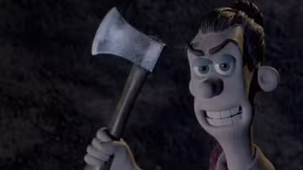 Sra. Tweedy sosteniendo un hacha en Chicken Run