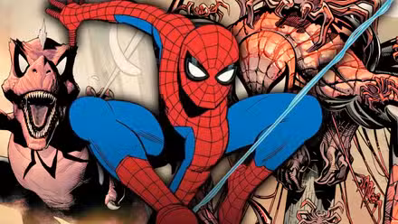 Peter Parker Spider-Man frente a Spider-Rex y Spider-Carnage - Marvel Comics Imagen destacada