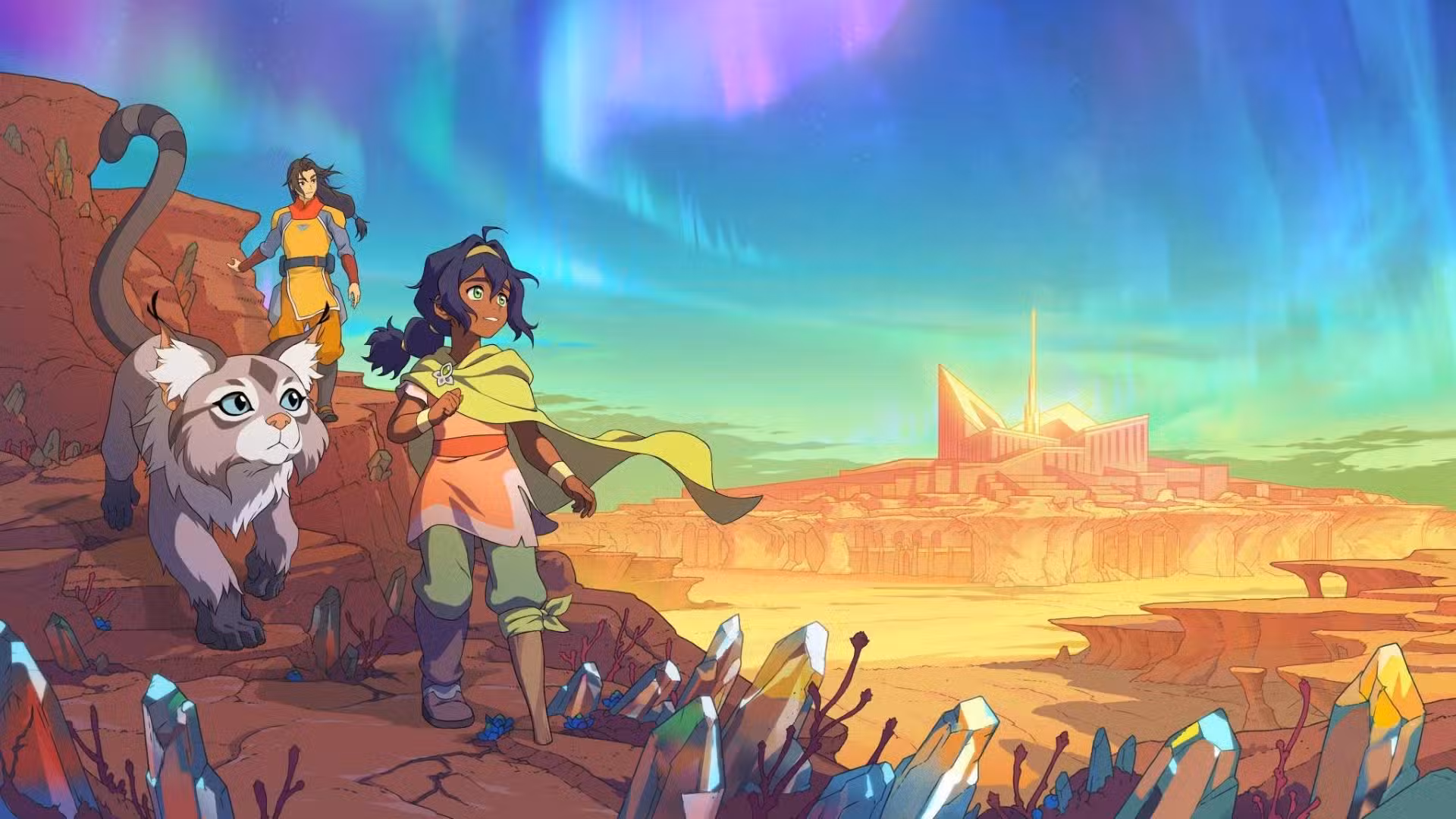 Geet, Jae y Pavi en el arte promocional de Avatar: Seven Havens