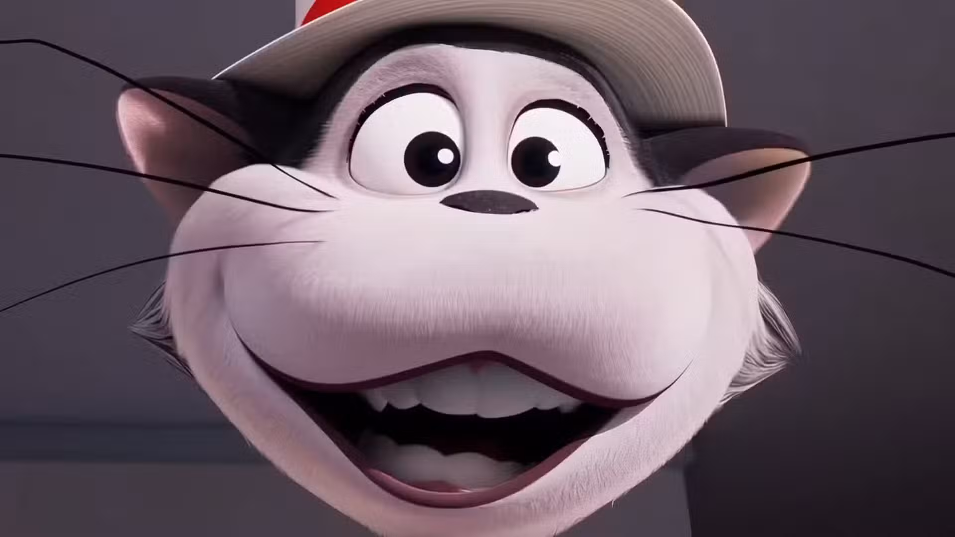 Primer plano del Gato con Sombrero sonriendo en El Gato con Sombrero