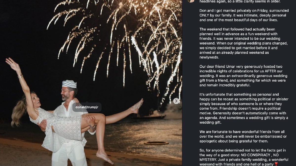 Trump Jr. confirma que empresario ruso pagó su boda