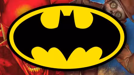 Logotipo de Batman sobre el arte del espantapájaros absoluto y el Batman que ríe.
