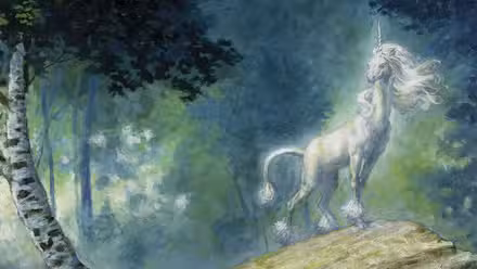 Ilustración de portada de Tom Kidd El último unicornio