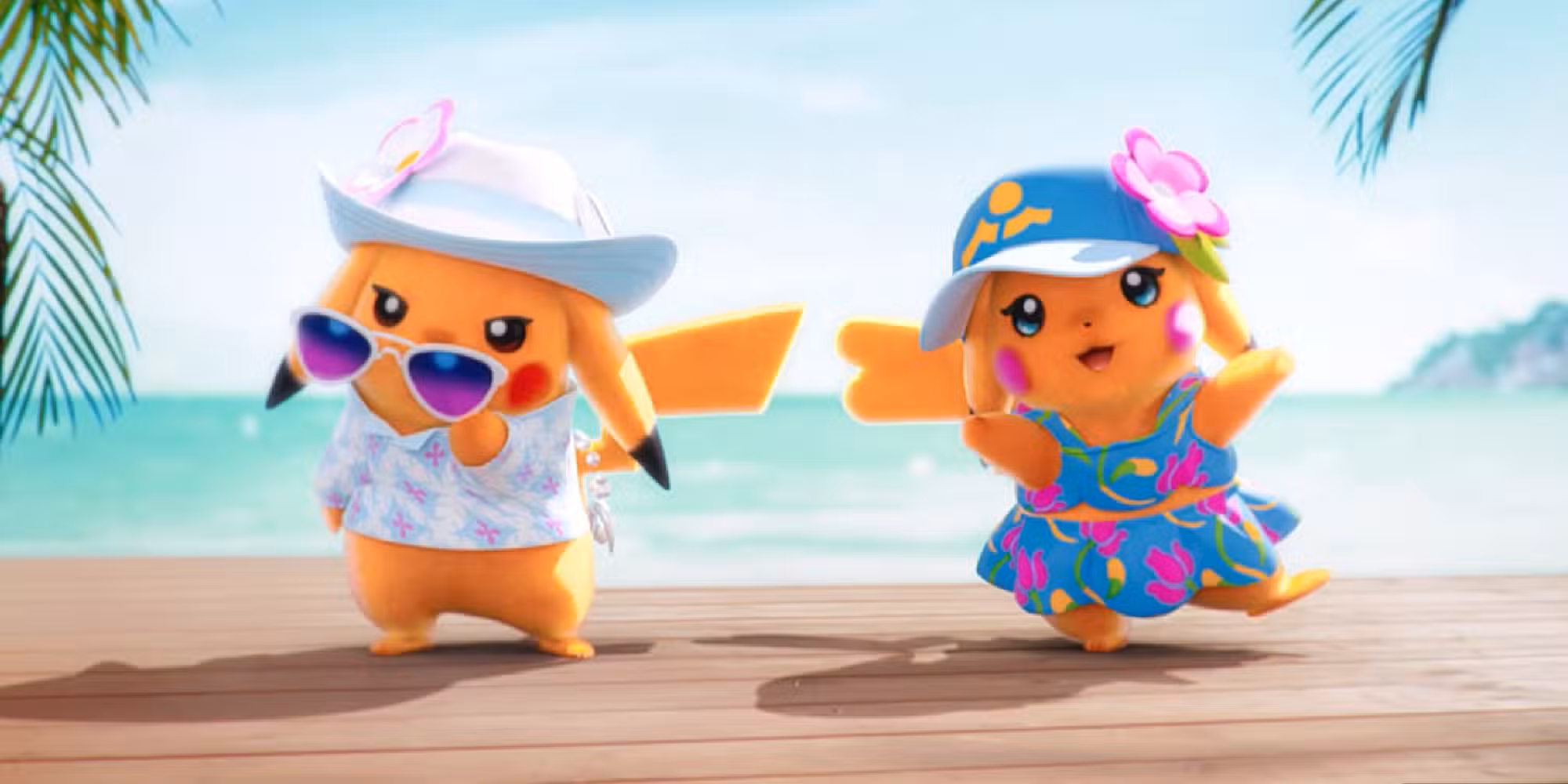 Pokémon vientos y olas pikachu en trajes de vacaciones
