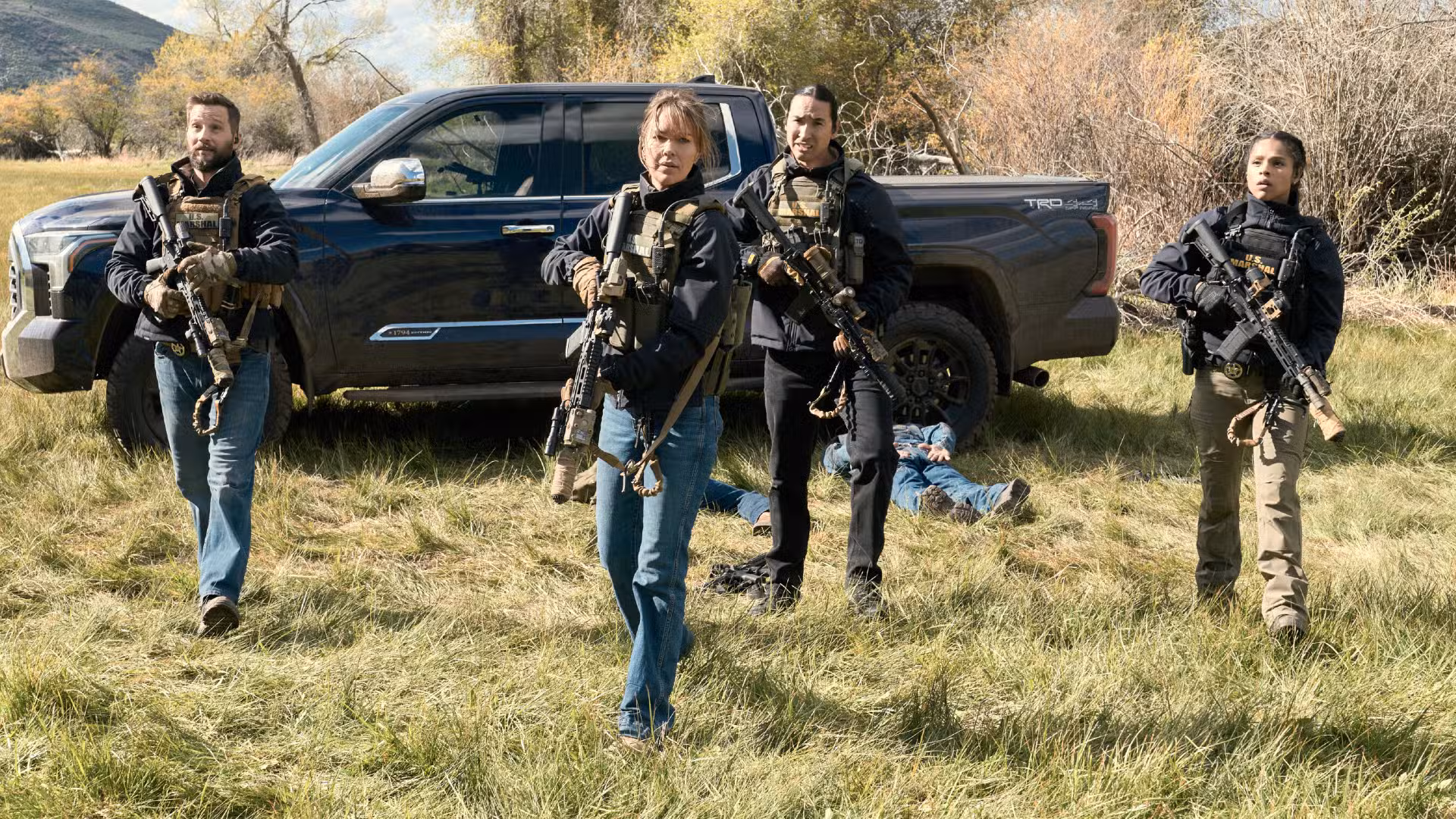 Cal, Miles, Belle y Andrea en la temporada 2 de Marshals