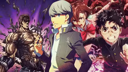 Encabezado de función que muestra personajes de Persona 4, Fist of the North Star y Dandadan