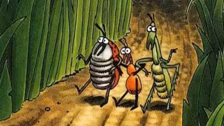 Bichos de Far Side caminando juntos.