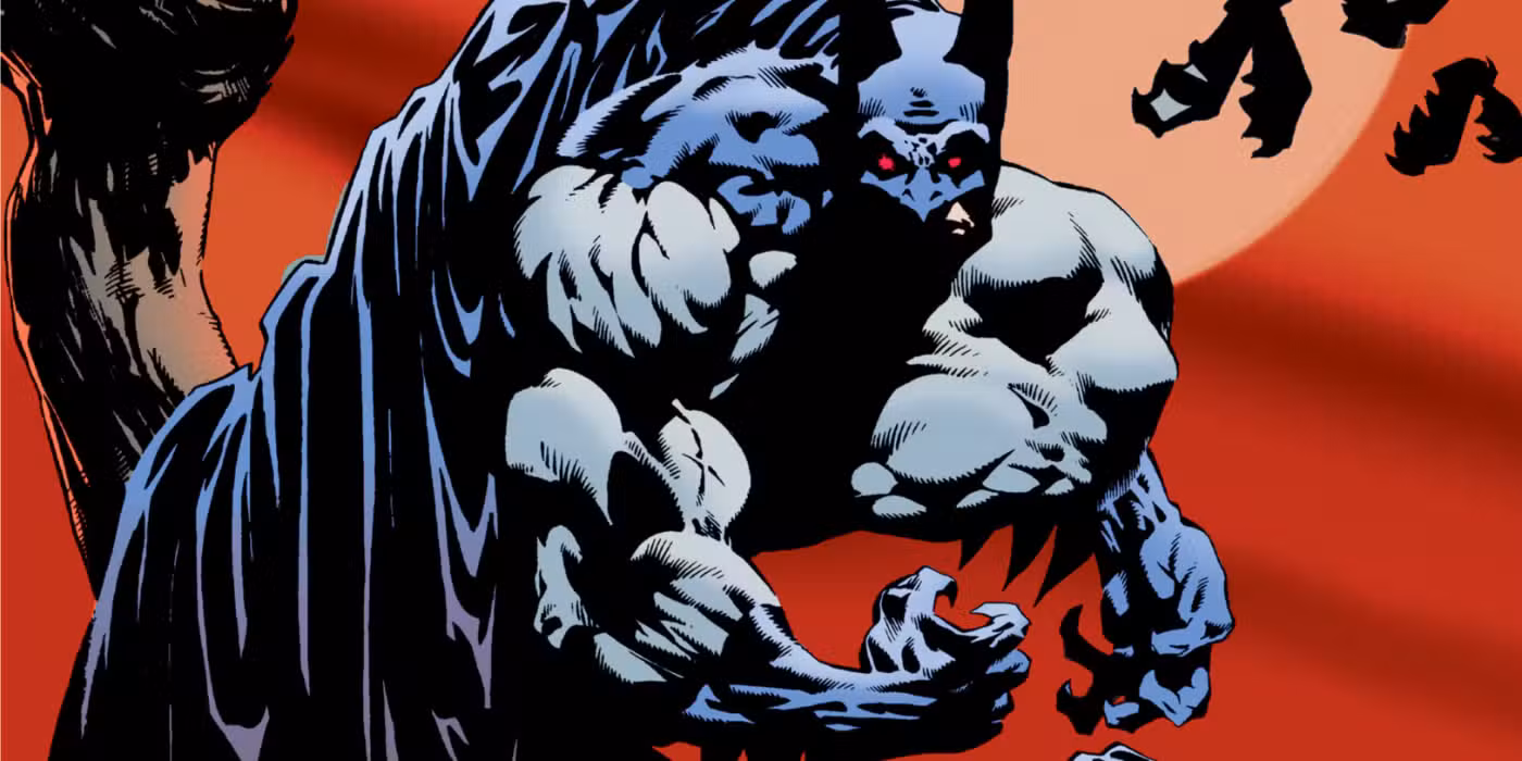 Arte de portada de Batman y Drácula que presenta al héroe imbuido de poderes vampíricos.
