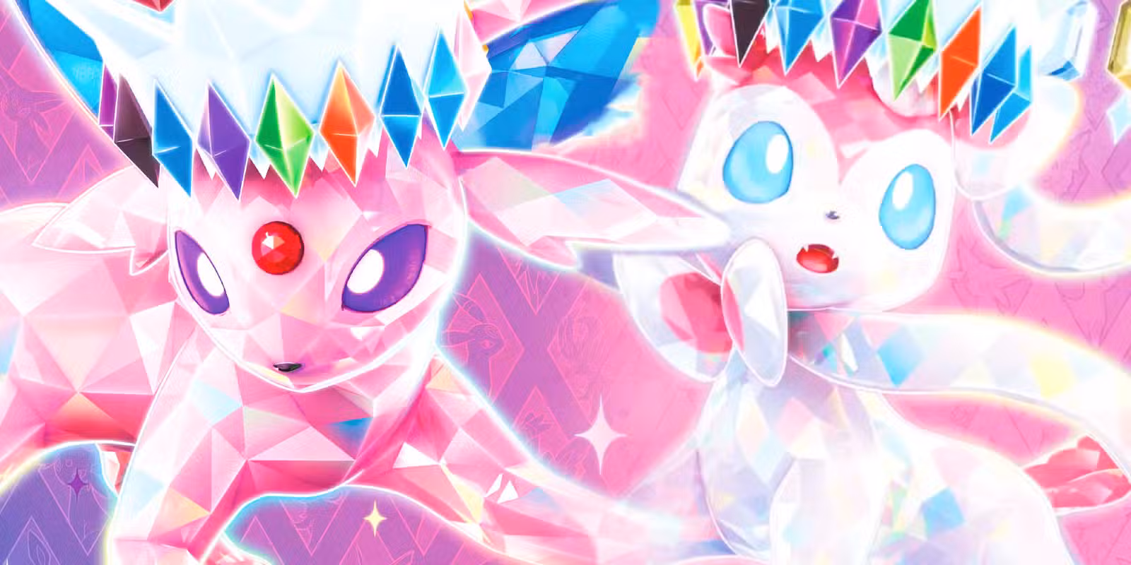 Arte de Sylveon y Espeon del set Pokémon TCG Prismatic Evolutions.